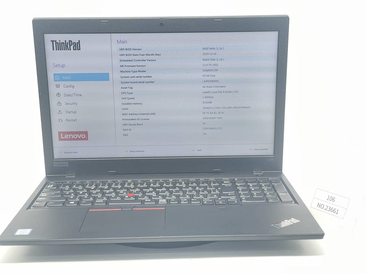 ジャンク/LENOVO L590/ Intel Corei5-8265U1.6GHZ/ 256G/8G /15.6インチ