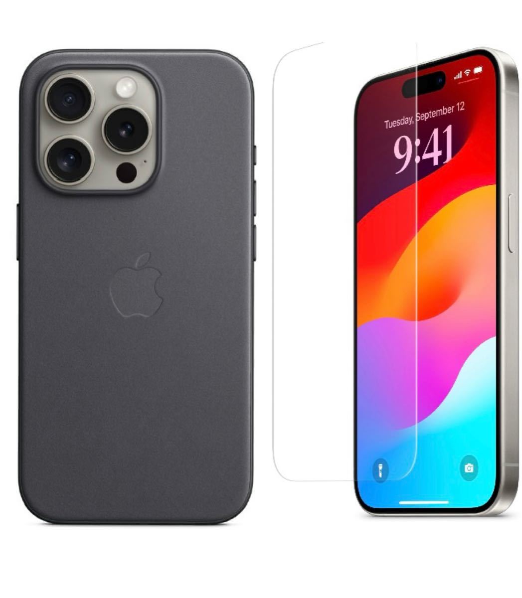 iPhone15Pro 純正　ファインウーブンケース　黒　Belkin ガラスフィルムセット！　新品_画像1