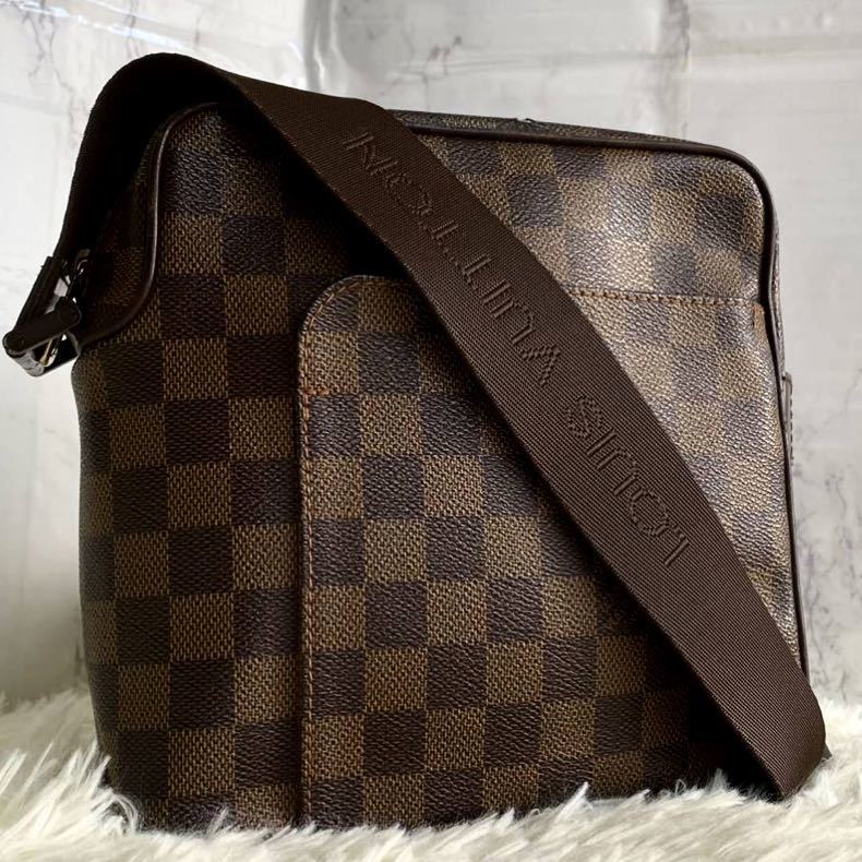 ●希少 LOUIS VUITTON ルイヴィトン オラフ PM ダミエ エベヌ ショルダーバッグ メッセンジャー レザー PVC レディース メンズ_画像1