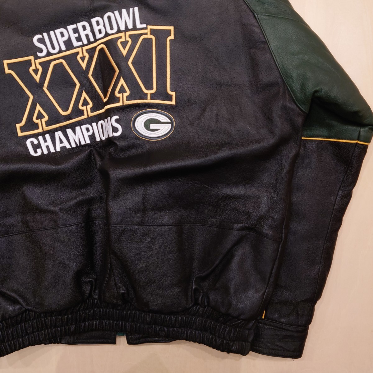 PRO LAYERS スタジャン レザージャケット green bay packers グリーンベイ・パッカーズ NFL 90s プロレイヤー 本革 スーパーボウル 2310_画像6