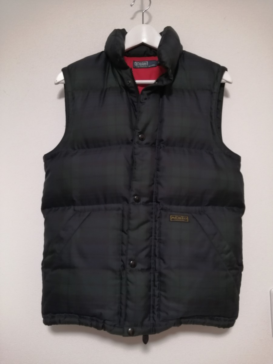 国内正規品　極美品　ポロラルフローレン　POLORALPHLAUREN ダウンベスト XS ブラックウォッチ　チェック柄　フード取り外し