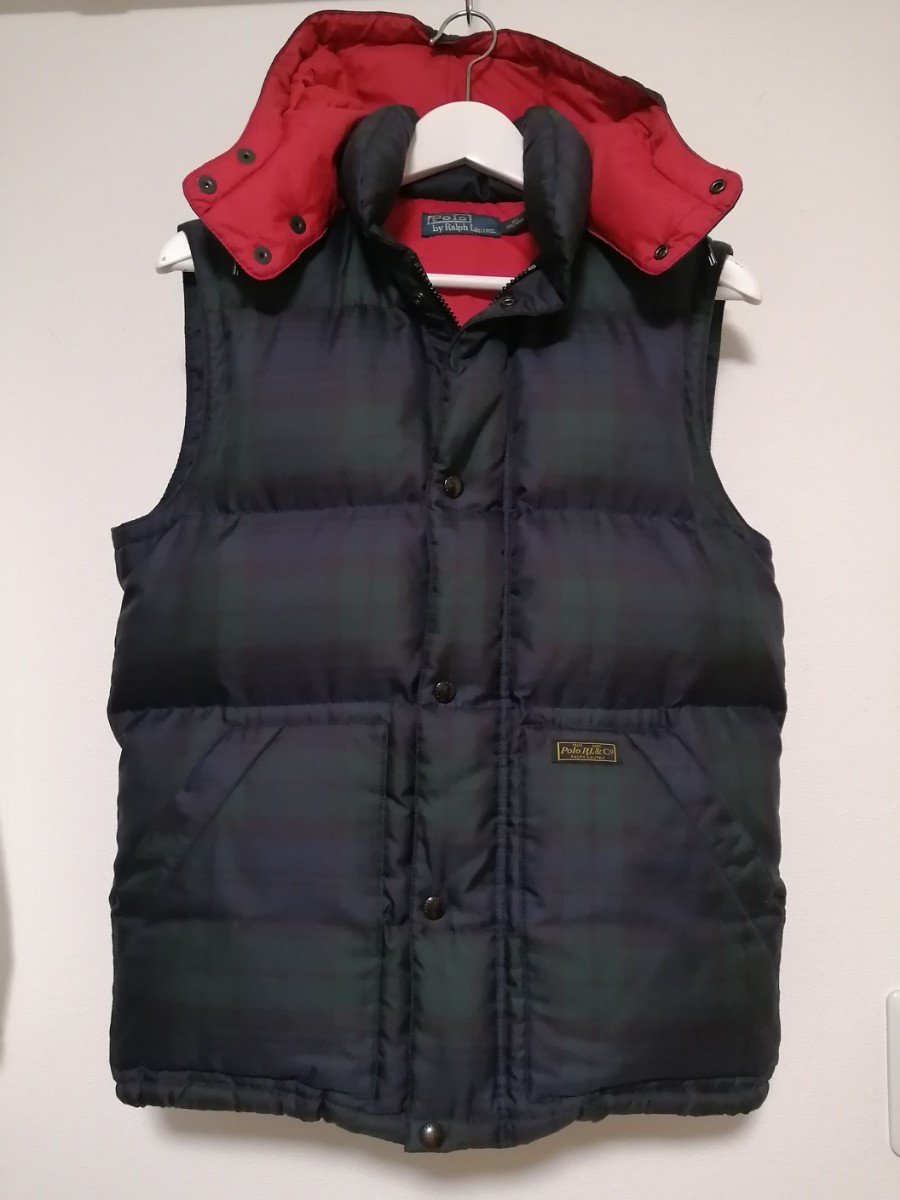 国内正規品　極美品　ポロラルフローレン　POLORALPHLAUREN ダウンベスト XS ブラックウォッチ　チェック柄　フード取り外し