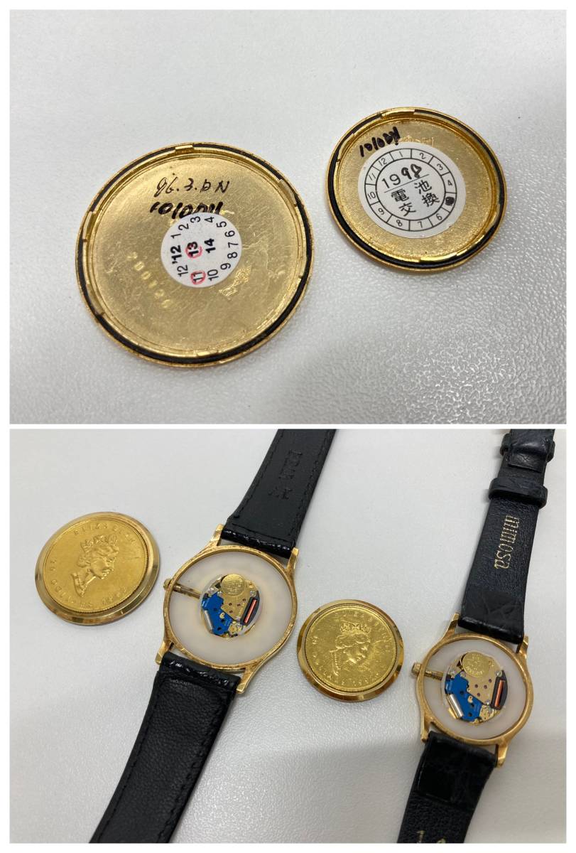【37459】Motive Deco モーティブ デコ　クオーツ　腕時計　ペア　カナダメイプルリーフ金貨　1/4OZ　1/10OZ　稼動品　K24　K18_画像6