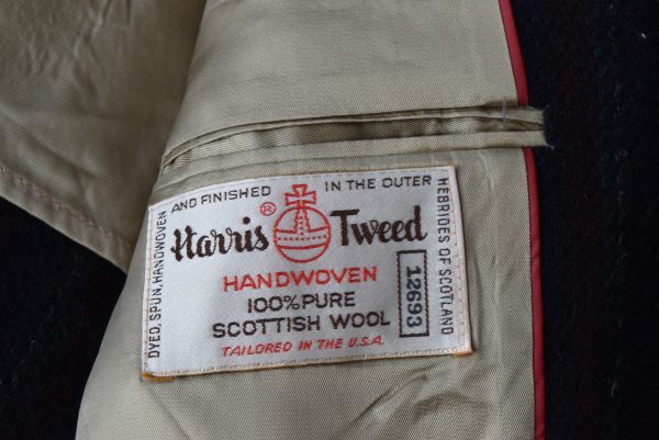 ★★ハリスツイード★HARRIS TWEED　USA ネイビー・臙脂・緑のストライプ お洒落な肉厚ジャケット　４４R　　※BB7・太目の2L_画像9