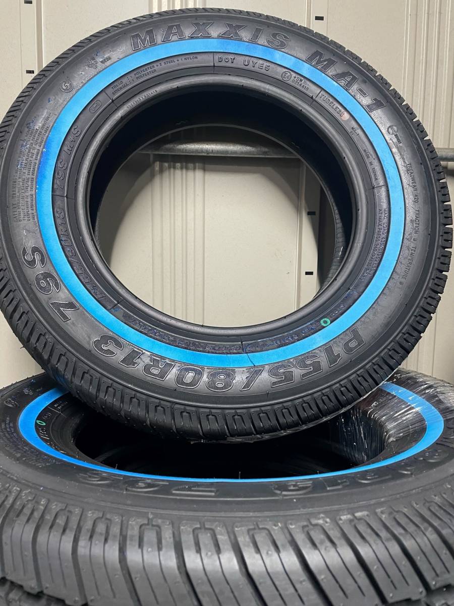 新品 MAXXIS MA-1 ホワイトリボン タイヤ 155/80R13 2本　セット　送料3000円　インパラ　キャデラック　ワイヤーホイール　13インチ　_画像1