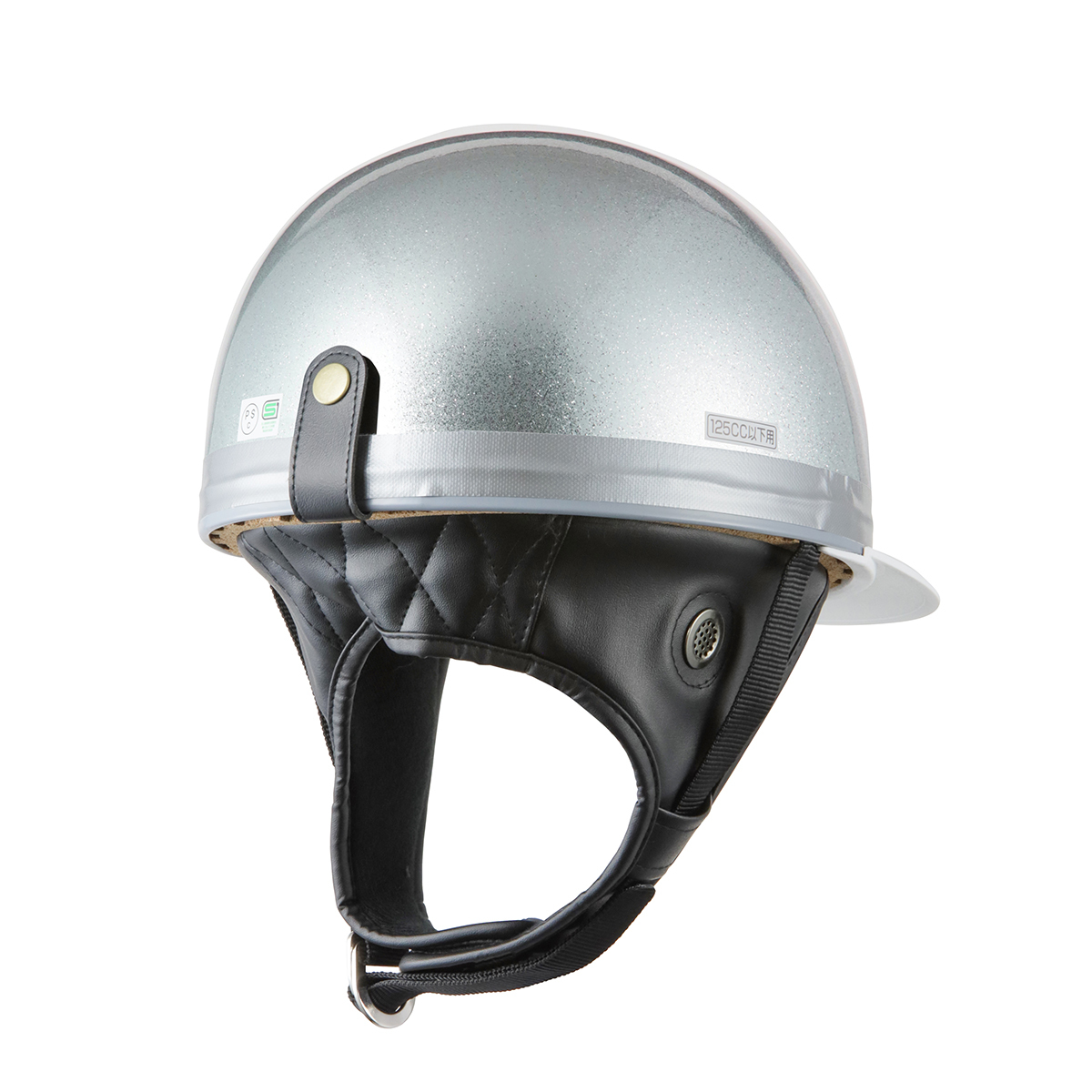 ヘルメット コルク半 シルバーラメ 新品　白ツバ 原付・スクーター SG規格適合 PSCマーク取得 バイクパーツセンター_画像2