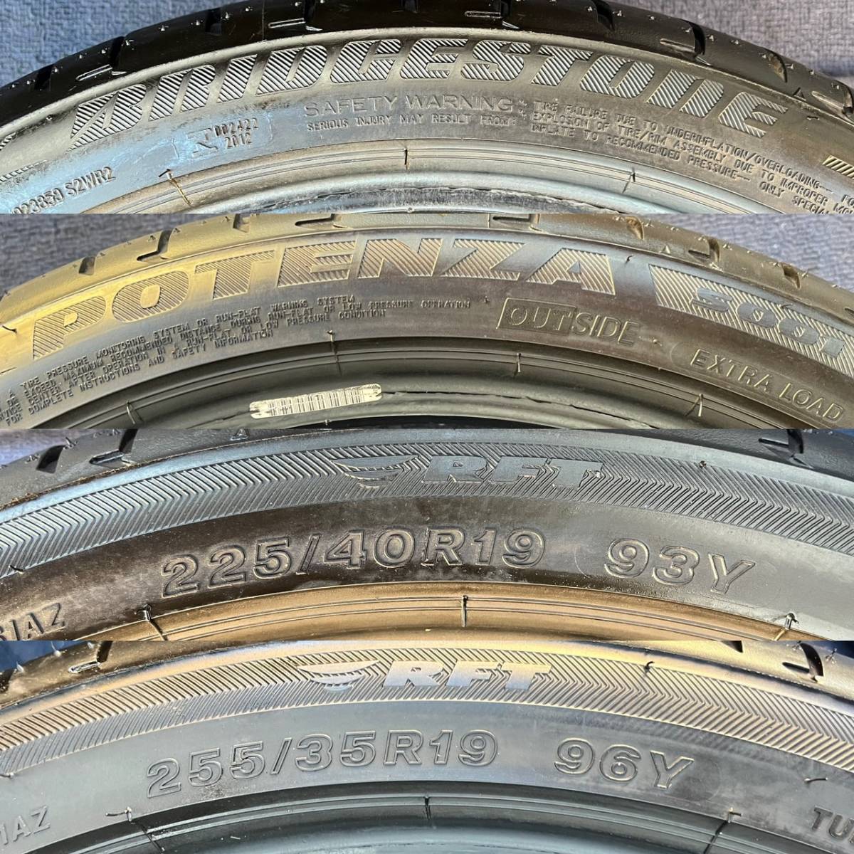 【2023/2022年製造】【溝9.5分山】ブリヂストン BRIDGESTONE ポテンザ POTENZA S001 4本 225/40R19・255/35R19 ランフラット ASP1405_画像5