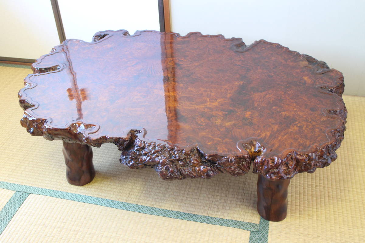 希少 花梨 瘤杢 座卓 幅120cm 厚さ7cm コブ 玉杢 一枚板 総無垢 極上