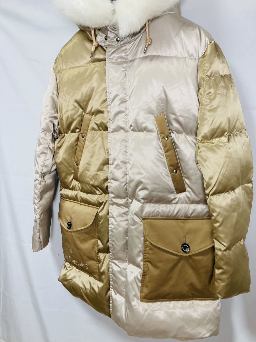 1PIU1UGUALE3 21AW CRAZY HOODED DOWN[BEIGE/WHITE]k Lazy капот пуховик Limo nta нейлон мех лисы обычная цена 264,000 иен 