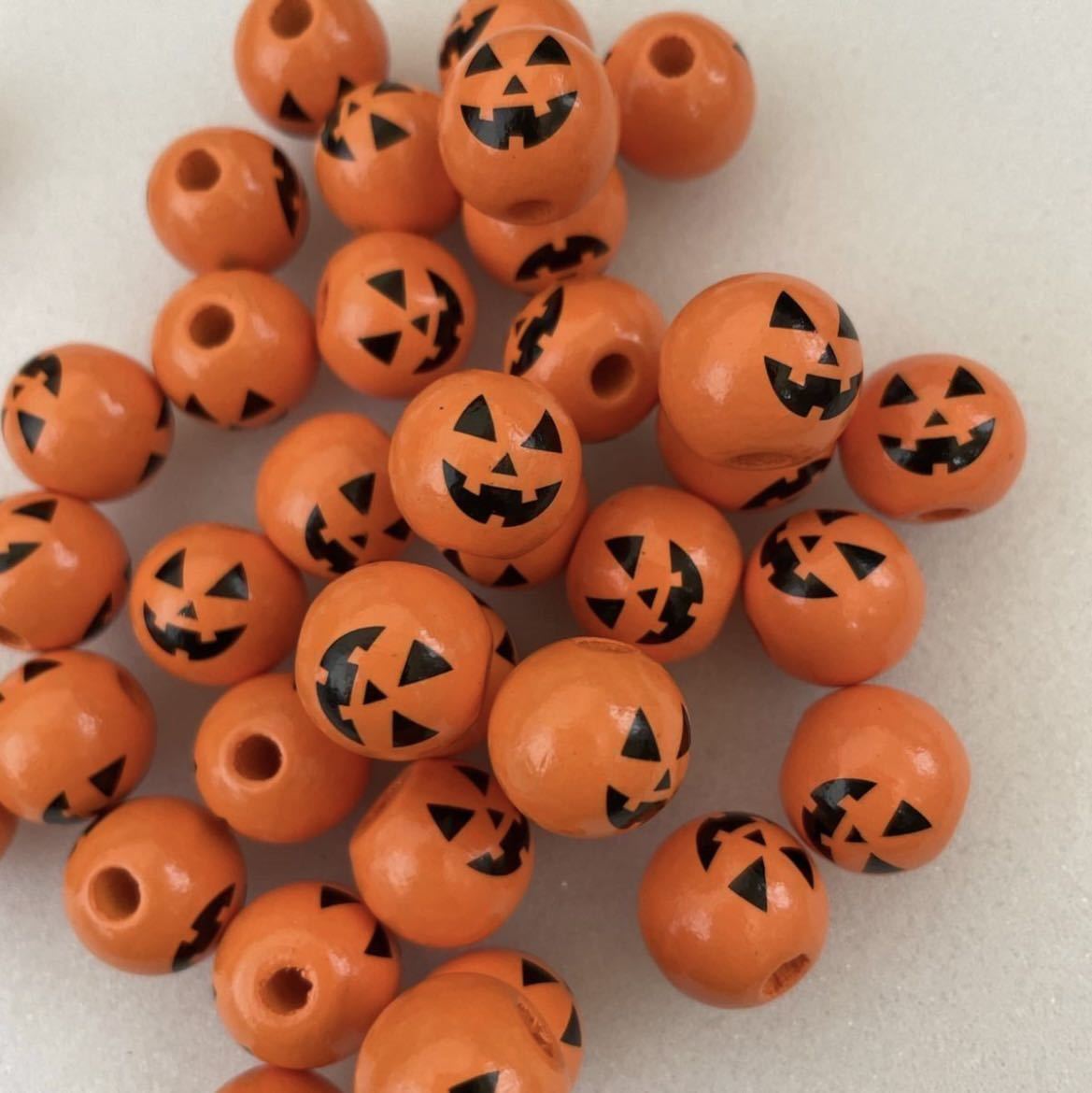 10 piece entering beads wooden pumpkin Halloween Jack *o-* lantern autumn wood ... hour lovely ghost 