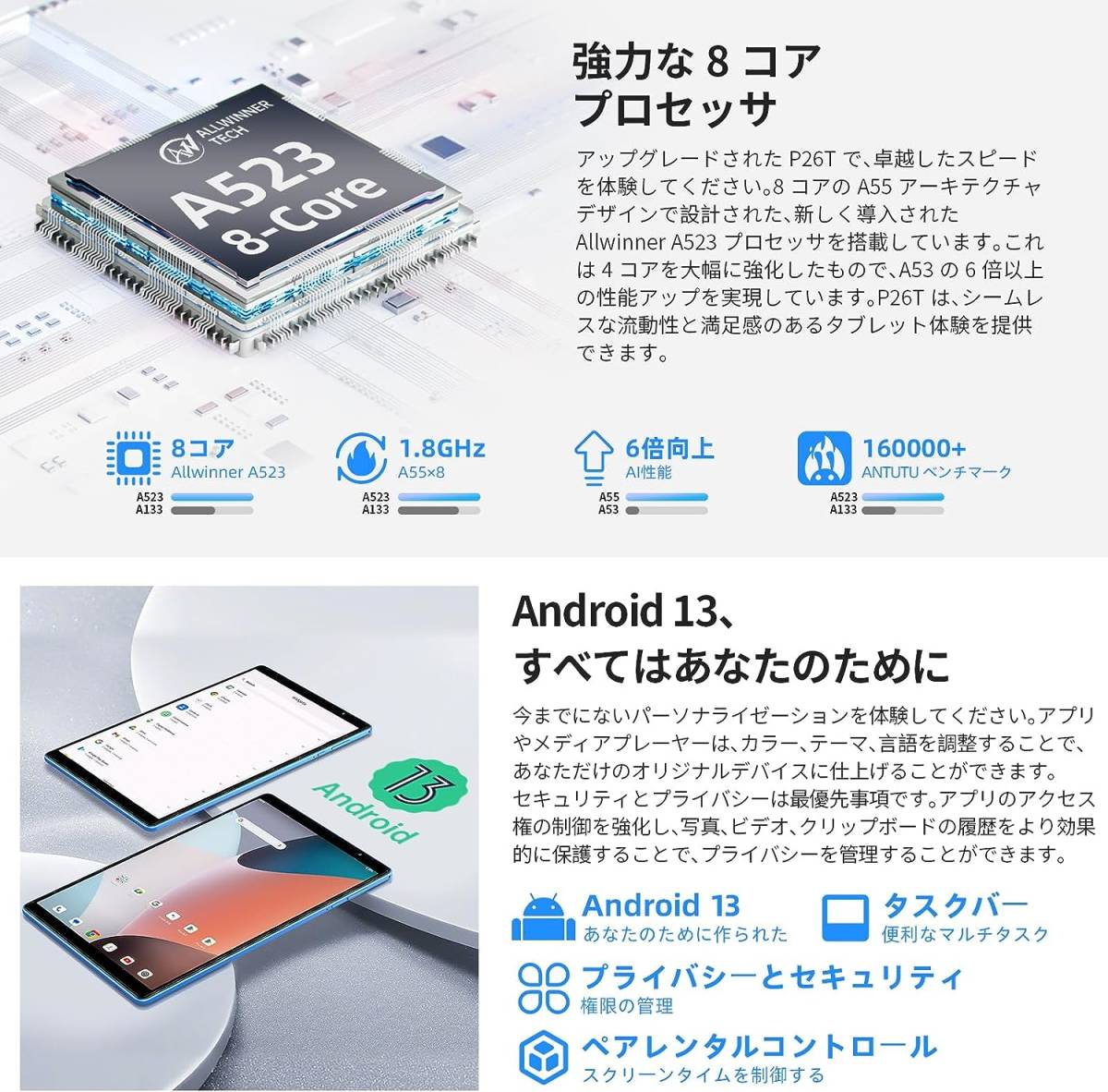 未開封品】 TECLAST P26T Android 13 タブレット-