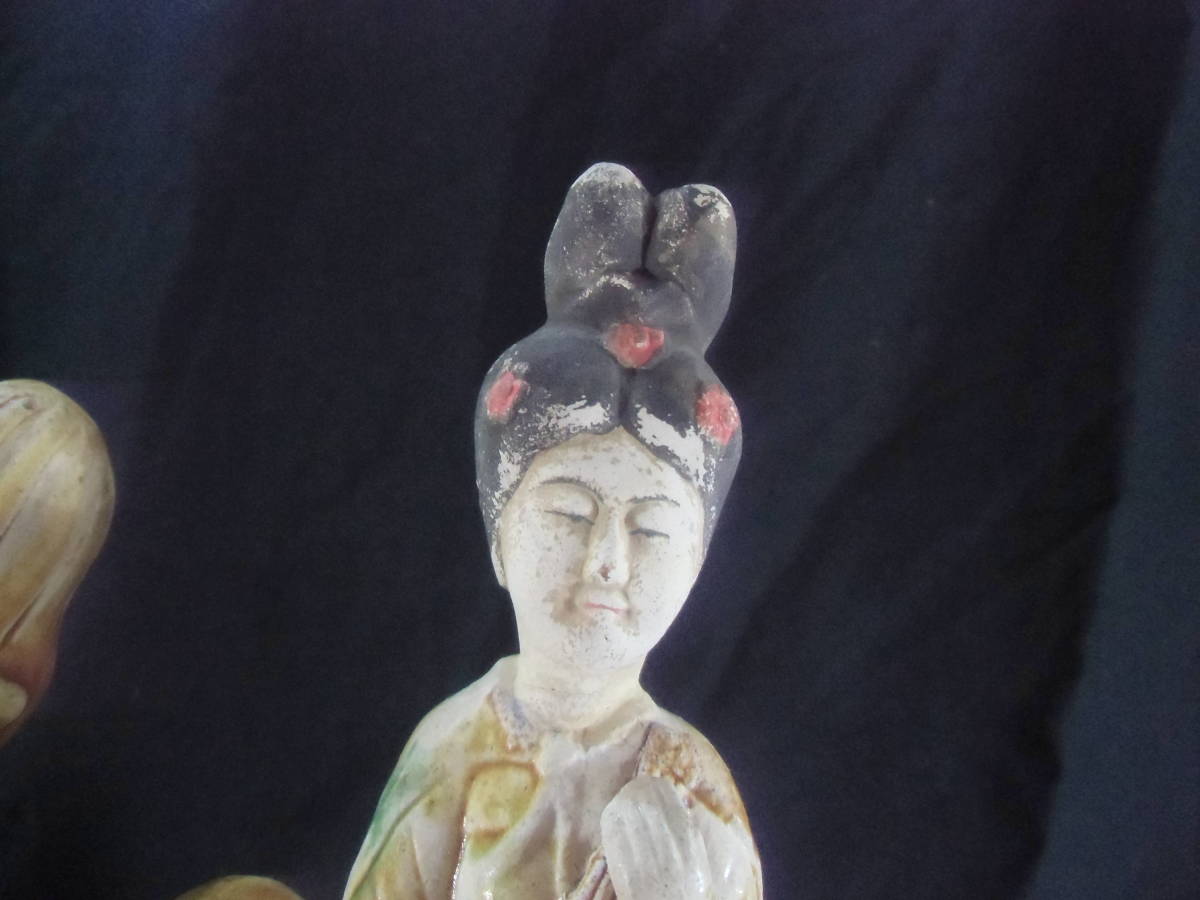 中国唐三彩置物祭具、大型 馬乗り婦人、中国陶磁、骨董品 希少、中国美術、高さ４２ｃｍ_画像6