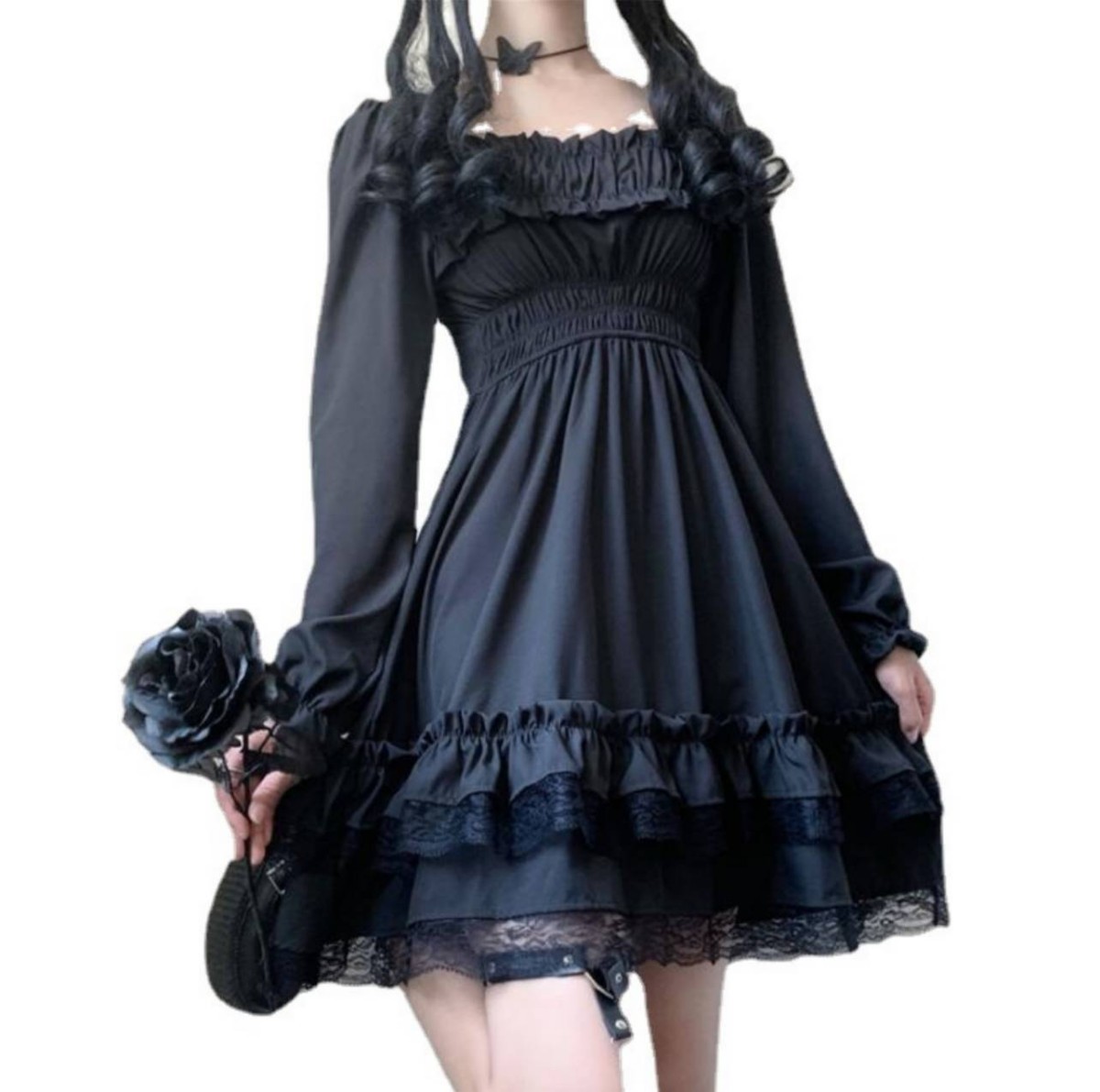  костюмированная игра Gothic and Lolita гонки One-piece черный сарафан axes femme Mini One-piece черный 