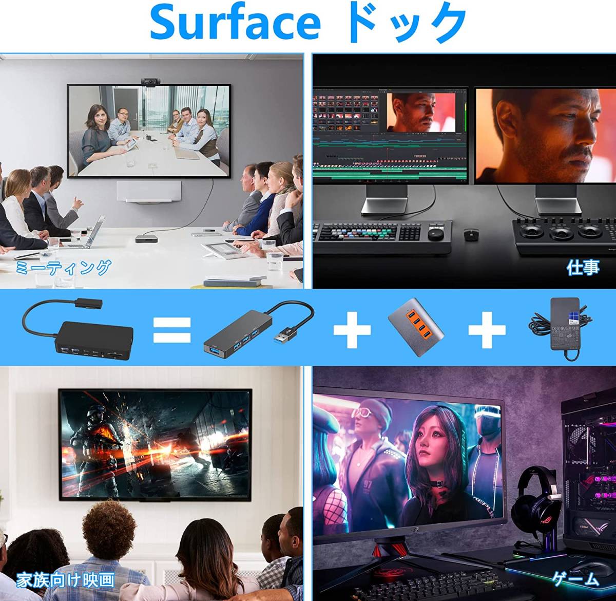 Surface ドック Surface Pro 9/8/X/7/6/4/3 Laptop 5/4/3/2/1 /go Surface Book 3/2/1専用アダプタ トリプルディスプレイ_画像6