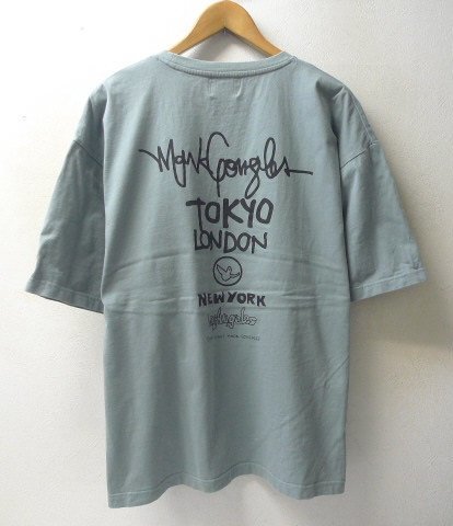 ◆mark Gonzales マークゴンザレス ロゴ刺繍 Tシャツ グレー サイズL オーバーサイズ 薄グリーン系の画像2