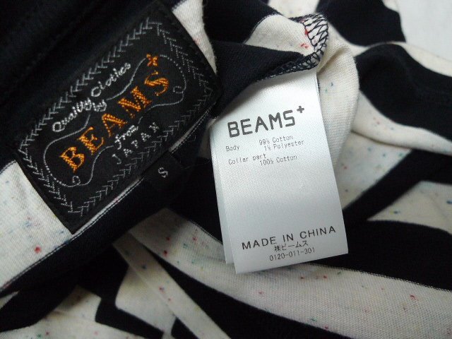 ◆BEAMS+ ビームス ボーダー ネップ クルーネック ポケット付き Tシャツ 黒白 サイズS 美_画像4