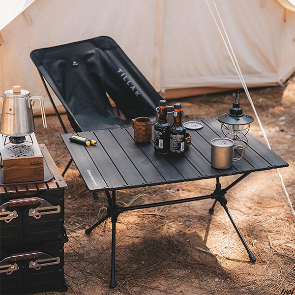 テーブル　キャンプ　アウトドア　バーベキュー　折り畳み　スリム　ロール　ローテーブル　高さ調節　ロールテーブル　机　黒