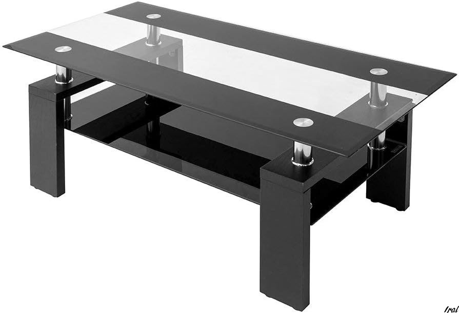 ガラステーブル コーヒーテーブル 幅88cm 強化ガラス天板 ブラック＆クリア天板+ブラック脚 おしゃれ ローテーブル