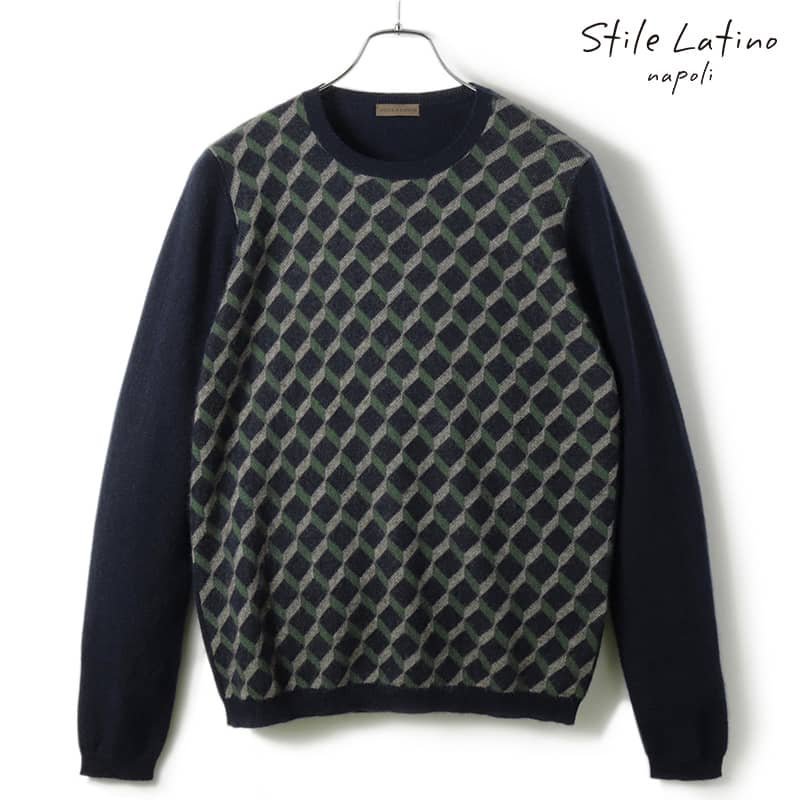 ◆【Stile Latino(スティレラティーノ)/秋冬/ジオメトリック柄カシミヤシルククルーネックニット(MU6 GC/MGM2211B)】[stl2370081-46]_画像1