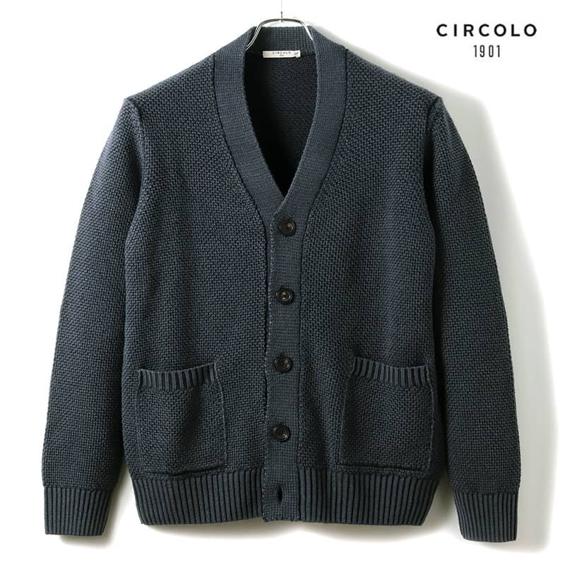 ◆【CIRCOLO1901(チルコロ)/秋冬/製品染めウール鹿の子編みミドルゲージニットカーディガン】[ccl2360251-XL]_画像1