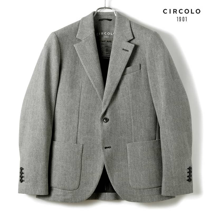 ◆【CIRCOLO1901(チルコロ)/秋冬/コットンストレッチカシミヤタッチヘリンボーン柄プリントジャージー2Bジャケット】[ccl2360131-48]