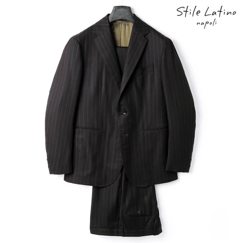 ◆【Stile Latino(スティレラティーノ)/秋冬/ウールカシミヤサキソニーストライプ柄3Bスーツ(VINCENZO)】[stl2370271-44]