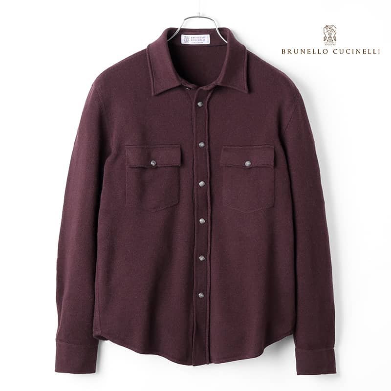 ◆【BRUNELLO CUCINELLI(ブルネロクチネリ)/秋冬/ウールカシミヤシルクハイゲージウエスタンニットシャツ(M3600276)】[brc2350392-46]