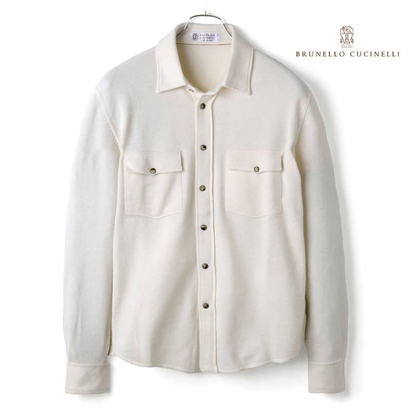 ◆【BRUNELLO CUCINELLI(ブルネロクチネリ)/秋冬/ウールカシミヤシルクハイゲージウエスタンニットシャツ(M3600276)】[brc2350391-46]