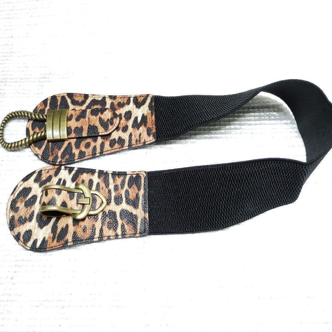 [ leopard print ] pin buckle belt lady's wide width rubber belt 