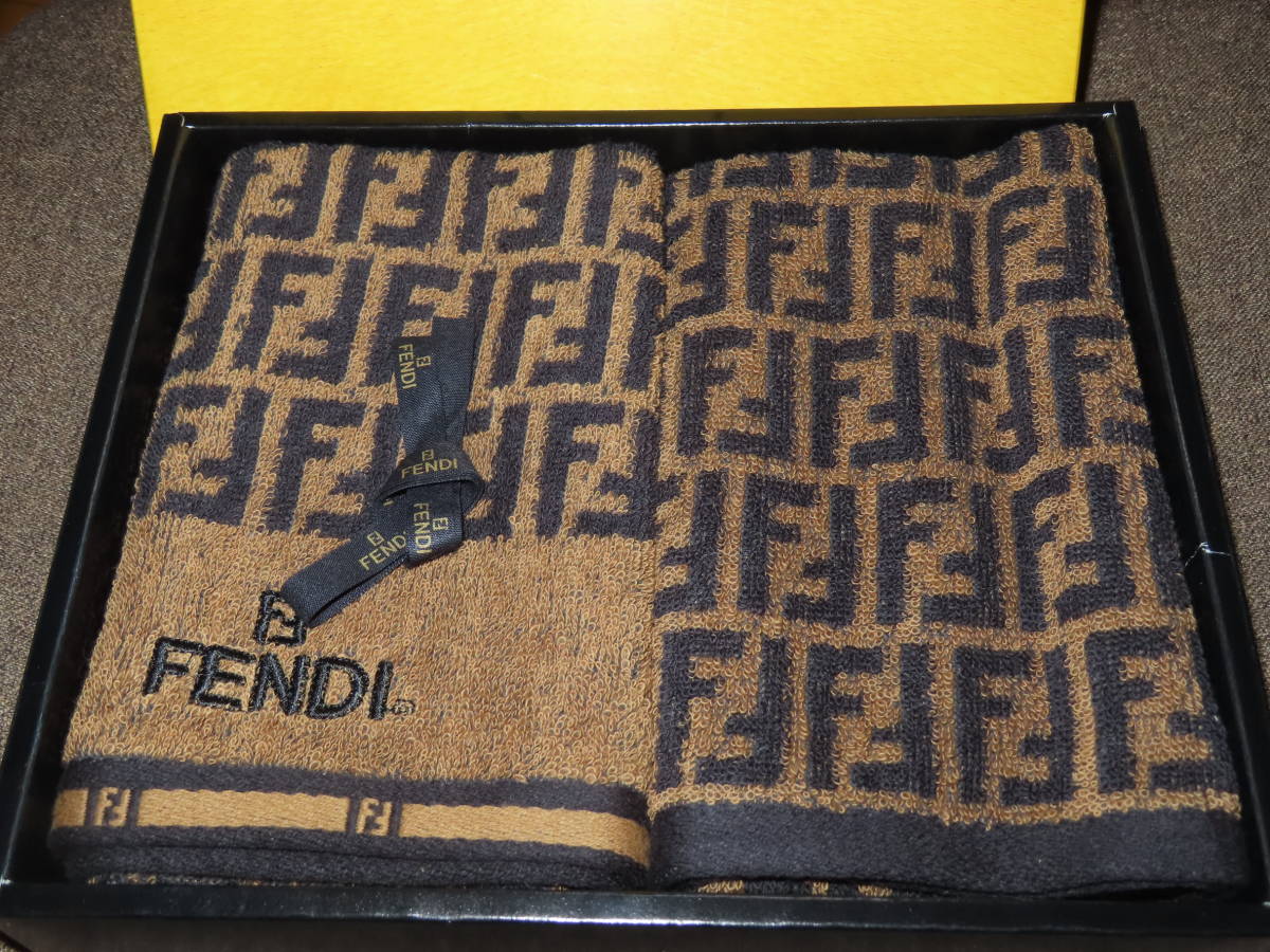 FENDI/フェイスタオル/2枚/正規品/フェンディ/ズッカ柄/未使用/茶色/ブラウン/タオル/箱あり/バス用品_画像2