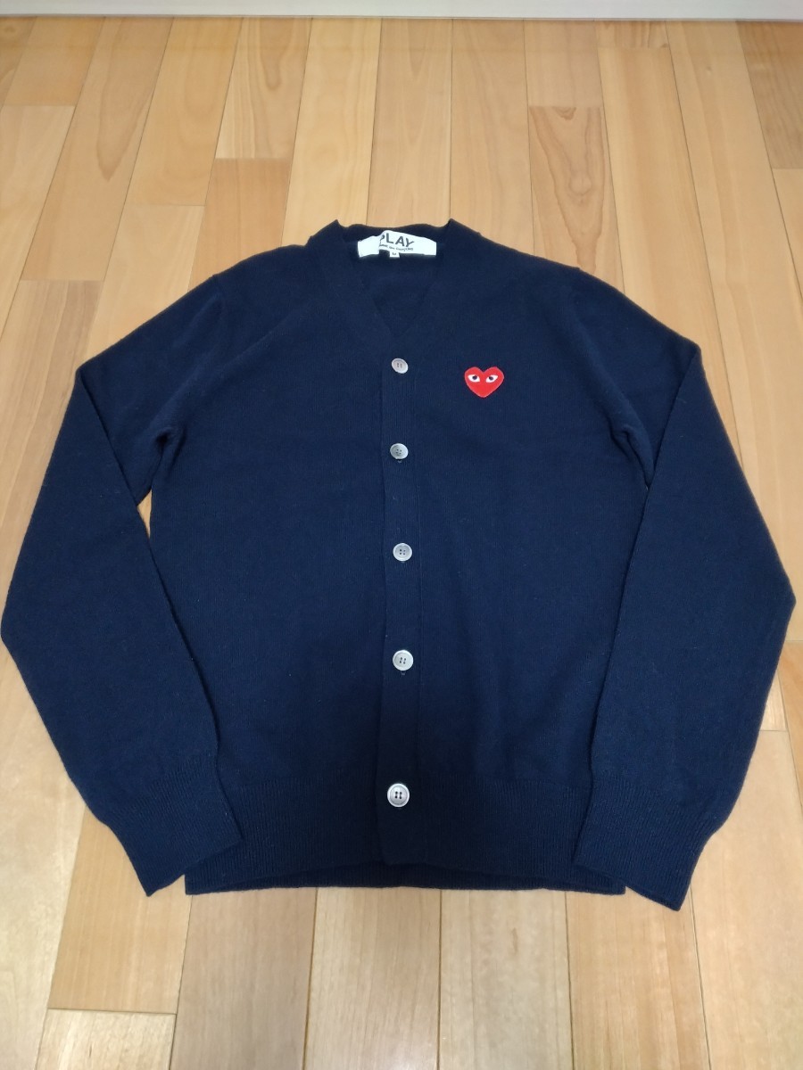  ultimate beautiful goods free shipping PLAY COMME des GARCONS Play Comme des Garcons wool cardigan size M navy red Heart 