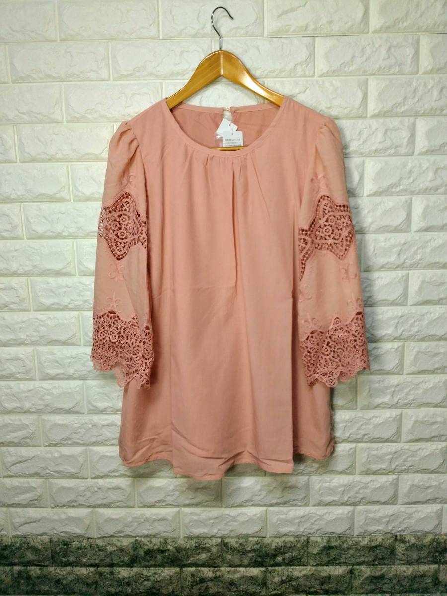 [ new goods ] tunic size 7R lady's tops cut and sewn race embroidery pink 252