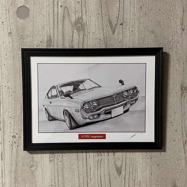  Mazda MAZDA Luce LA33 [ pencil sketch ] famous car old car illustration A4 size amount attaching autographed 