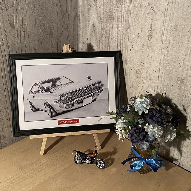  Mazda MAZDA Luce LA33 [ pencil sketch ] famous car old car illustration A4 size amount attaching autographed 