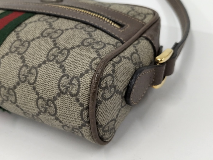 【中古】GUCCI オフィディア ショルダーバッグ シェリーライン GGスプリーム レザー PVC グレー ブラウン 517350_画像4