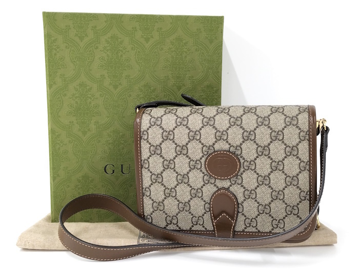 【中古】GUCCI ショルダーバッグ GGスプリーム インターロッキングG レザー PVC ベージュ ブラウン 671620の画像10