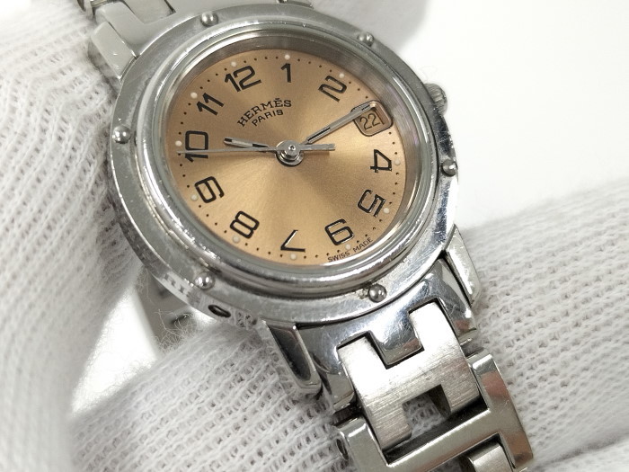 【中古】HERMES クリッパー 腕時計 SS ゴールド文字盤 クォーツ CL4.210_画像8