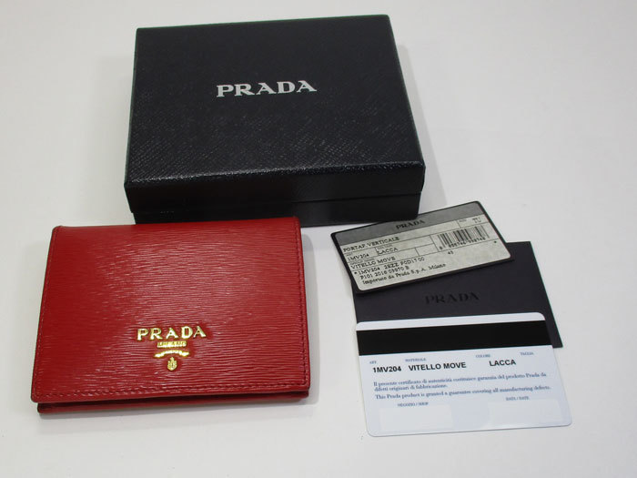 【中古】PRADA 二つ折り コンパクト財布 レザー レッド 1MV204_画像7