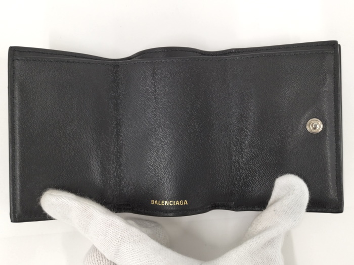 【中古】BALENCIAGA 三つ折り財布 コンパクトウォレット レザー ブラック_画像2