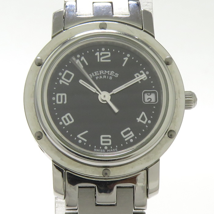 HERMES クリッパー レディース 腕時計 クオーツ SS ブラック文字盤 CL4.210