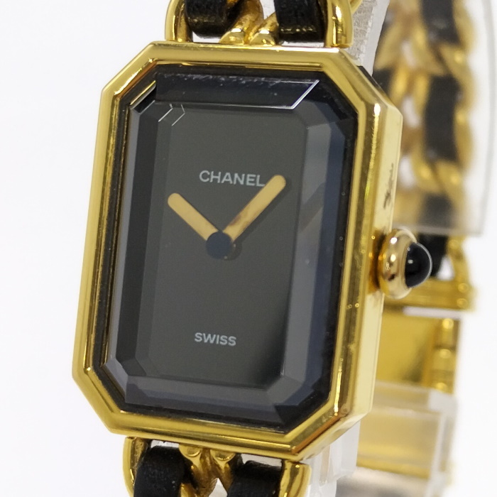 【中古】CHANEL 腕時計 プルミエール Lサイズ レディース 腕時計 クオーツ GP レザー ブラック文字盤 Lサイズ H0001
