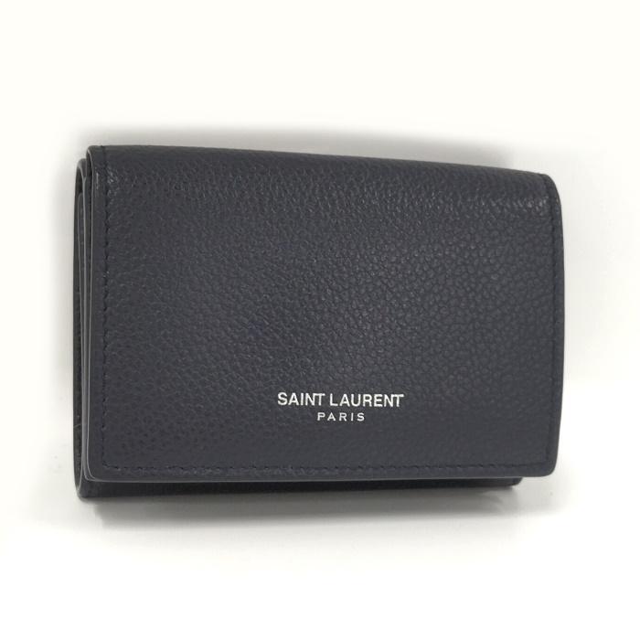 【中古】SAINT LAURENT 三つ折り財布 タイニーウォレット レザー ネイビー系 459784