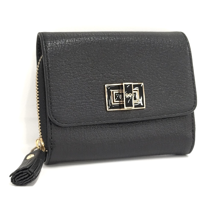 【中古】ANYA HINDMARCH 三つ折り財布 レザー ブラック_画像1