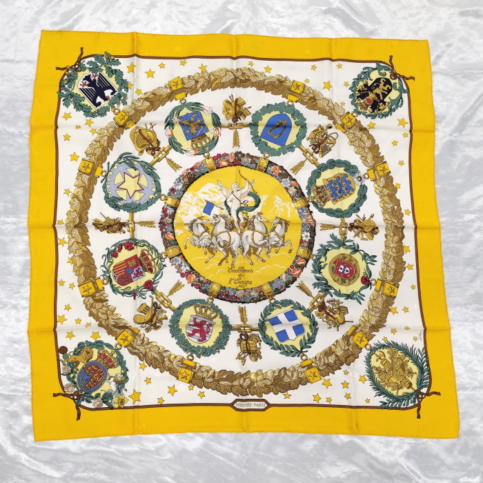 超大特価 【中古】HERMES カレ90 Emblemes de L'Europe スカーフ