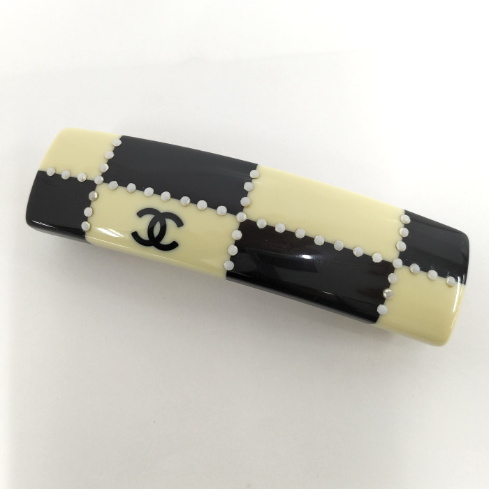 【中古】CHANEL バレッタ ココマーク プラスチック アイボリー ブラック 02A