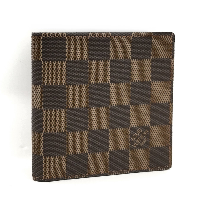 【中古】LOUIS VUITTON 二つ折り財布 ポルトフォイユマルコ ダミエ エベヌ N61675_画像1