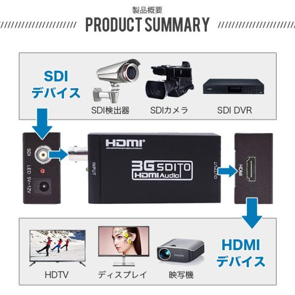 SDI to HDMI コンバーター 3G-SDI/HD-SDI/SD-SDI HDMI変換器 sdi hdmi 変換 1080P 60Hz SDIからHDMIへの変換器音声同期伝送_画像7