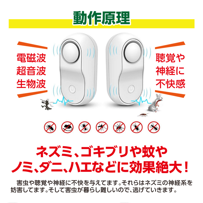 PSE認証済み】 [2020最新版] 4個セット】害虫駆除機 超音波 電磁波エミュレーション生物波ネズミ撃退蚊取り虫除け器 ゴキブリダニ クモ対策_画像8