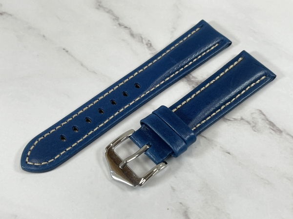ラグ幅：20mm ブルー系 コードバン 本革 レザーベルト ハンドメイド 尾錠付き レザーバンド 腕時計ベルト LB101_画像1