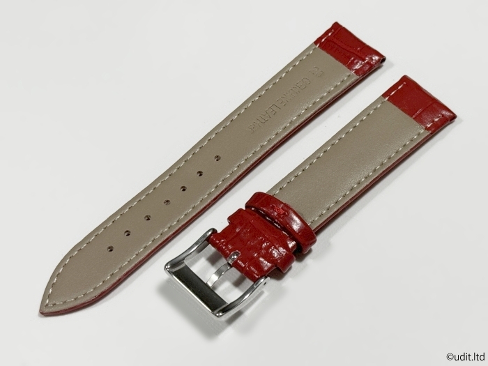 ラグ幅：20mm 腕時計用レザーベルト クロコダイル調 カラー：レッド 尾錠付き レザーバンド 腕時計ベルト LB104_カラー：レッド
